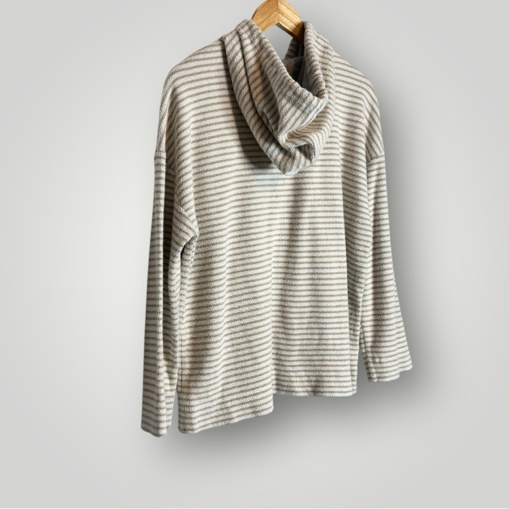Lou & Grey Striped Tweedy Hoodie Size Large Kangaroo Pocket Long Sleeve 1/2 Zip - Picture 5 of 8